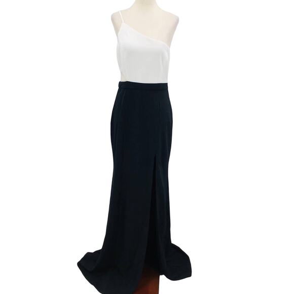 MANIJU Sz S Pure Chic Black White Colorblock Asymmetrical Maxi Dress NEW B141 - Picture 2 of 9